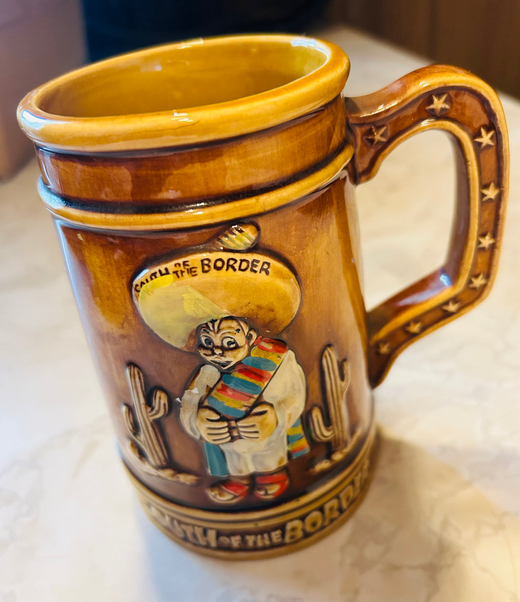 This is a vintage Trimont Ware South of the Border ceramic souvenir mug.