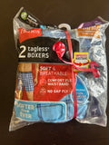These are Hanes men's tagless boxers featuring a comfort flex waistband and a no-gap fly.
