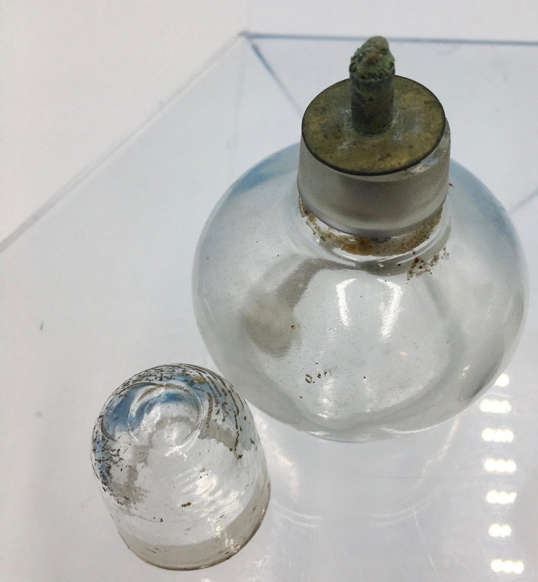 This is a vintage glass alcohol burner lamp, often referred to as a spirit lamp or jeweler's lamp.