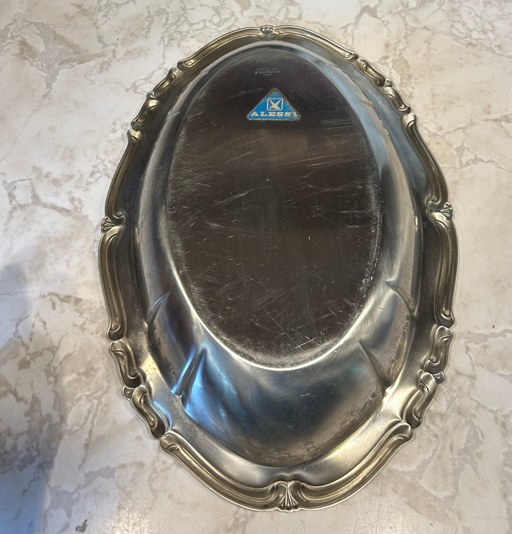 This is a vintage used Alfra Alessi Barocco Italian stainless steel serving bowl.