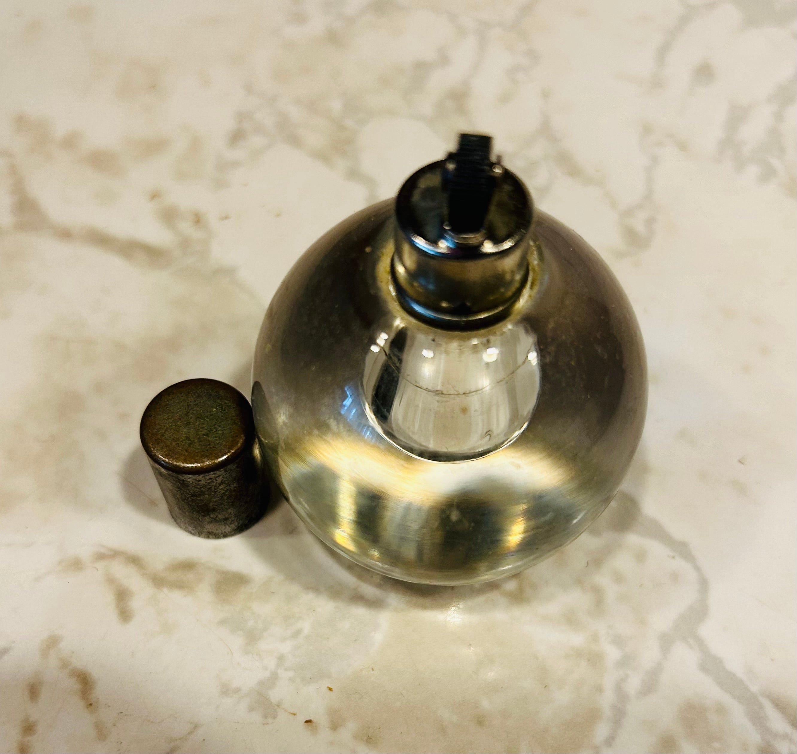 This is a vintage glass alcohol burner lamp, often referred to as a spirit lamp or jeweler's lamp.