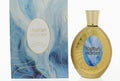 This is a bottle of Fragrance Couture Victory Eau de Parfum for women, featuring a blue and white marbled design with gold accents.