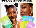 This is an I Dew Care Let's Get Sheet Faced 14-Day Sheet Mask Set in a green and gradient box.