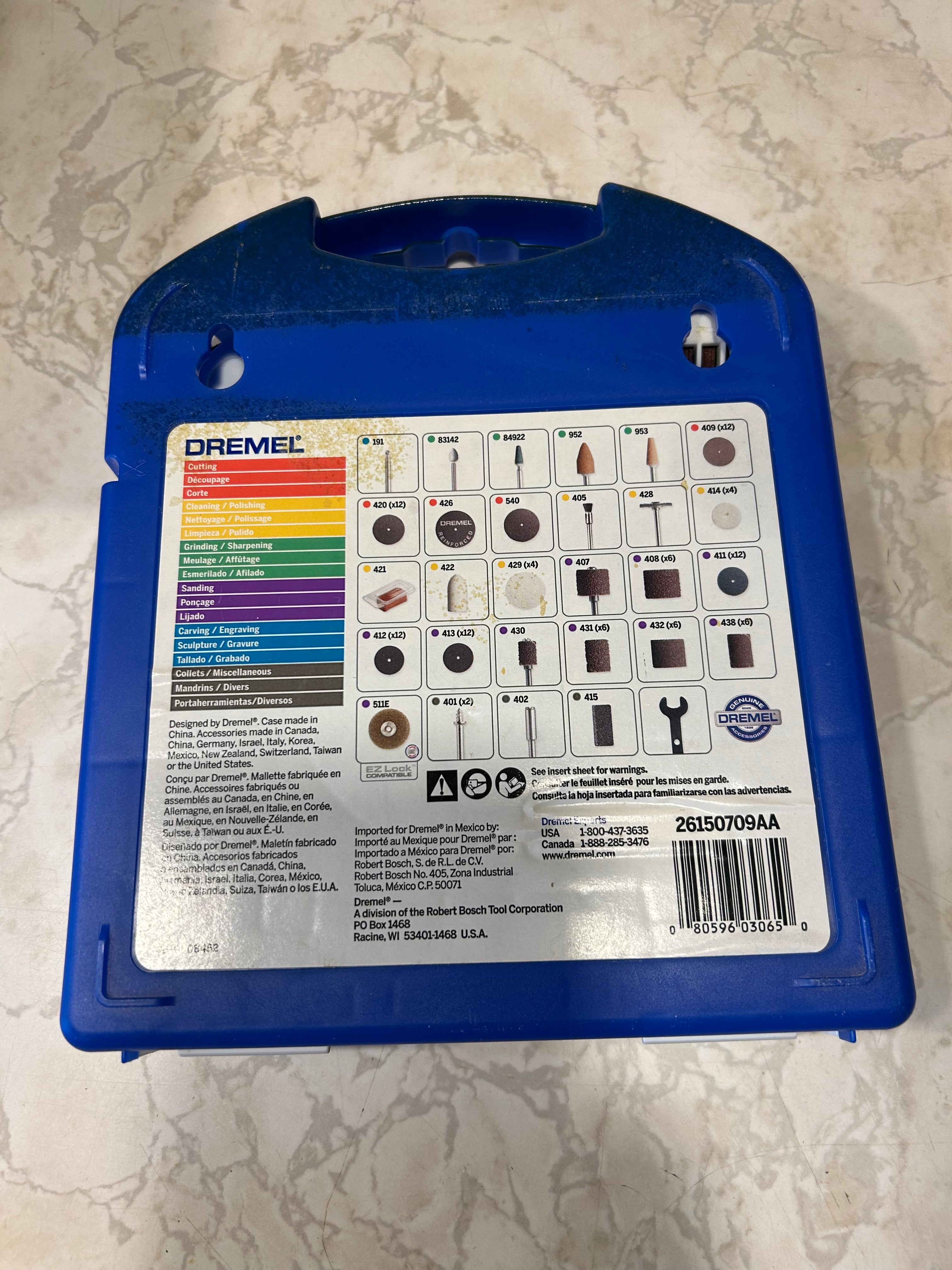 This is a Dremel 709-01 Super Accessory Kit featuring 110 pieces for various rotary tool applications.