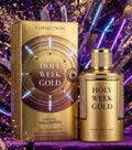This is a 100ml bottle of Holy Week Gold Eau de Parfum, inspired by the scent profile of Halloween.