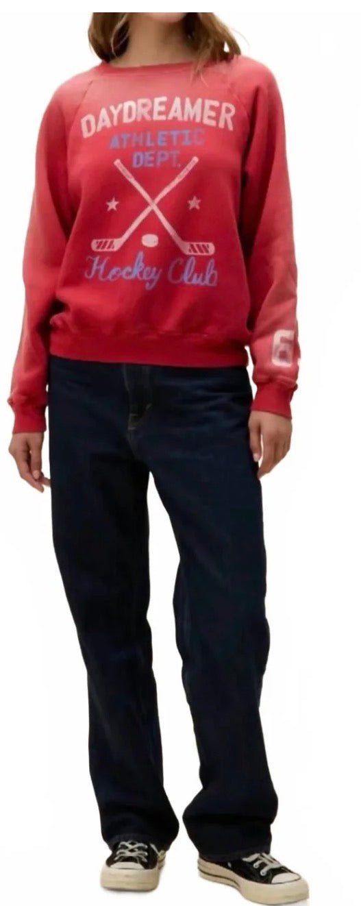 Red Daydreamer Hockey Club Vintage Raglan Sweatshirt.