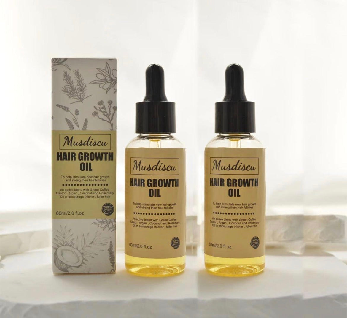 Veganic Natural Hair Growth Oil with Rosemary Oil. Two-Pack (120ml / 4 fl oz total)