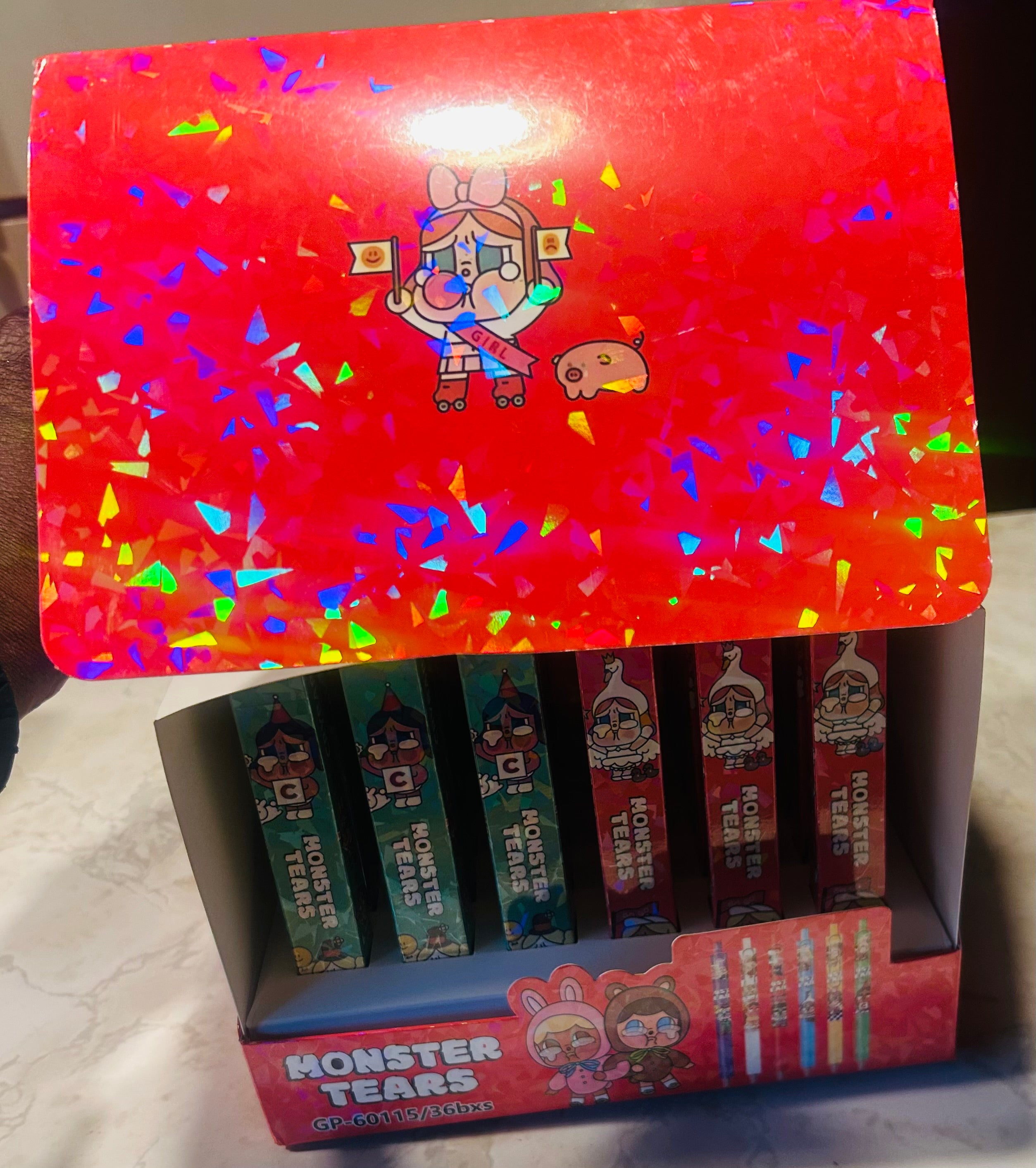 These are Pop Mart Crybaby Monster Tears series gel pens in a 36-piece blind box set.