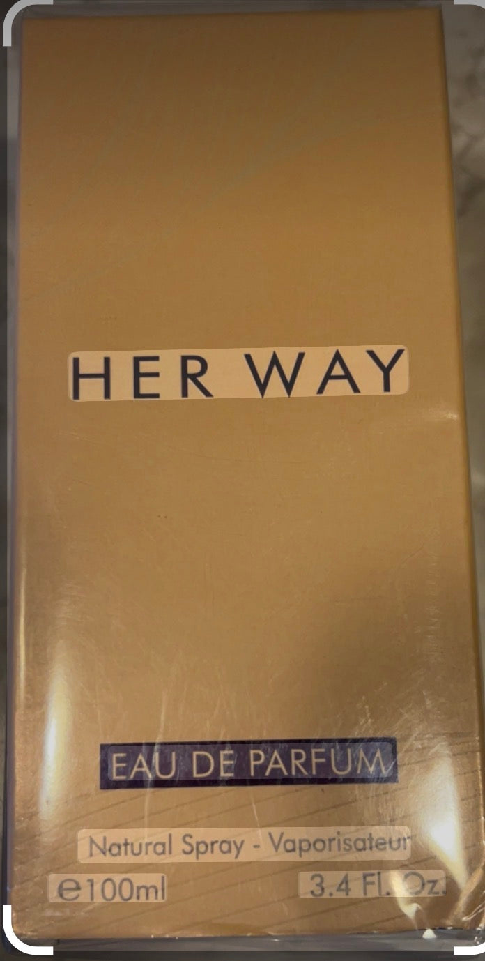 This is a 100ml bottle of Her Way for Women by Royal Collection, an eau de parfum alternative fragrance inspired by Giorgio Armani's My Way.