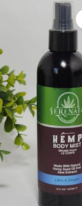 Serenata brand Hemp Body Mist in the scent "Life's A Dream" containing natural hemp seed oil and aloe extracts.