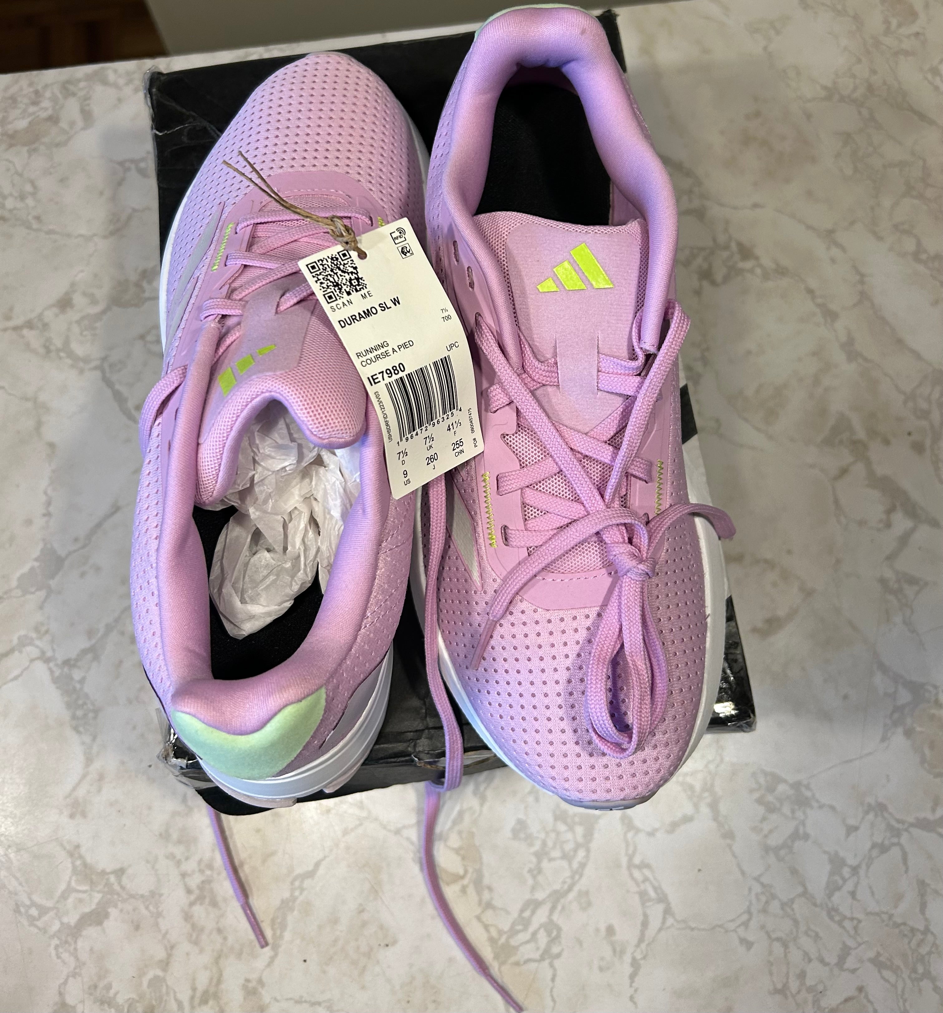 These are Adidas Duramo SL women's running shoes in the Bliss Lilac colorway size U.S 9