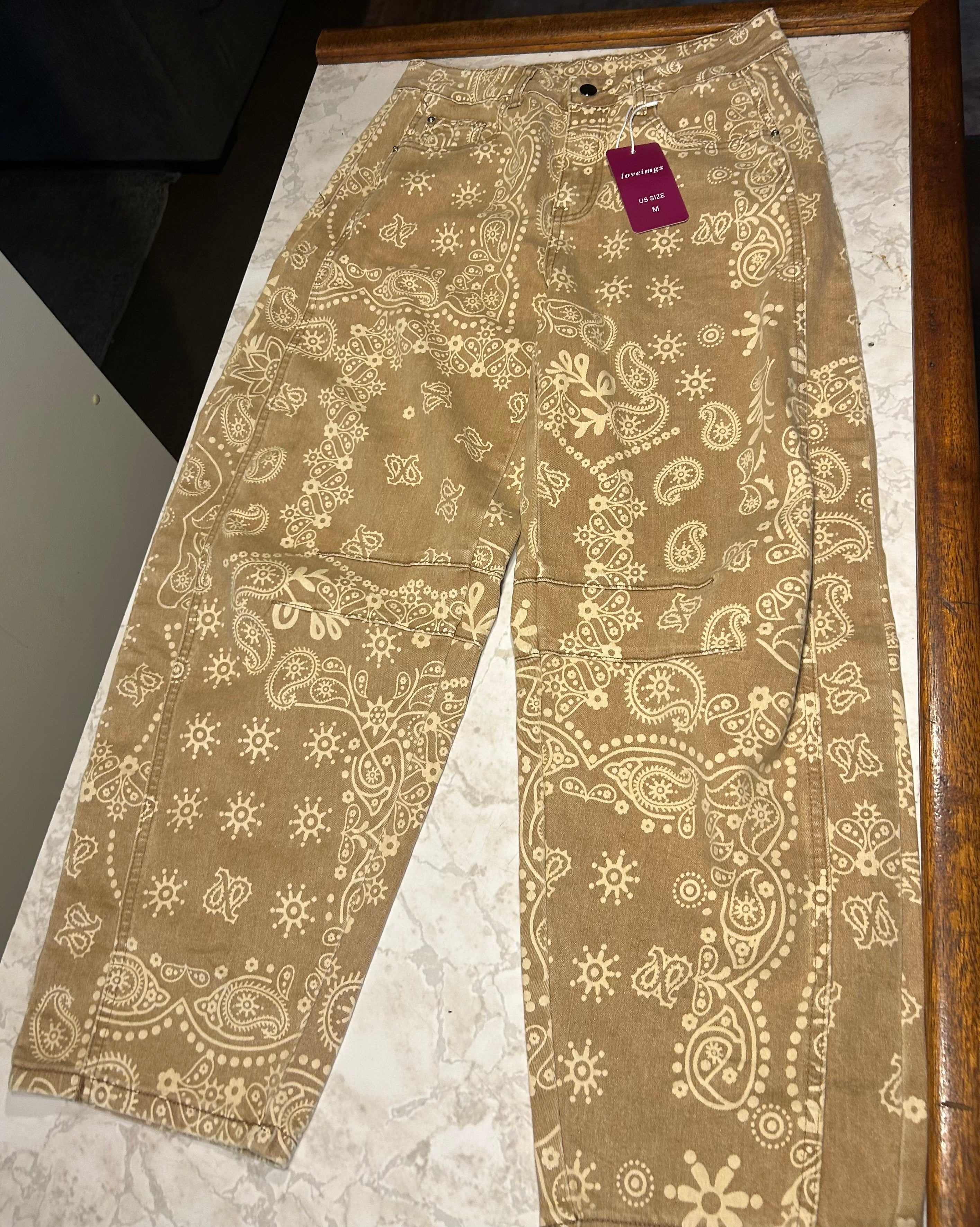 Loveimgs new Medium beige bandana paisley print jeans from the brand Loveimgs