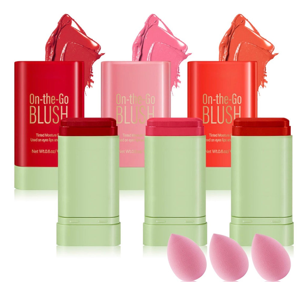 This is a Maybelucky On-the-Go Blush tinted moisture stick in a green and gold package.